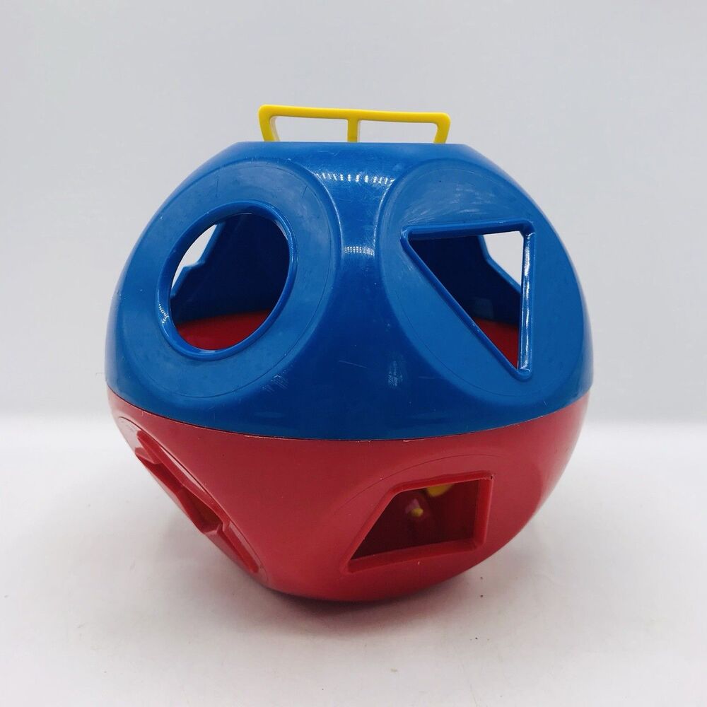 Tupperware Shape-O Toy Red Blue Ball Shape Sorter with 3 Yellow Shapes Vintage